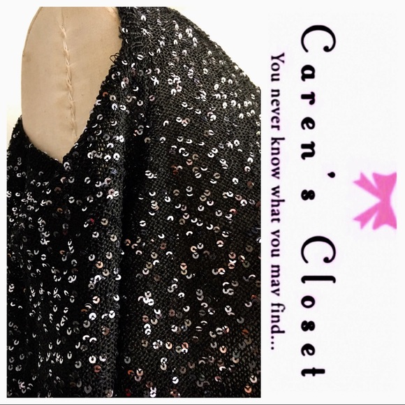 DKNYC Black Sequin Cold Shoulder Knit Sweater Top - Picture 5 of 6